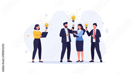 Business Team Collaboration, Generating Ideas, Innovation, Lightbulbs