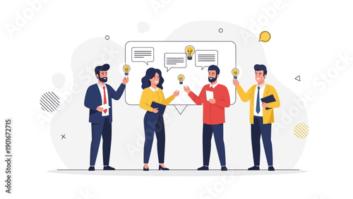 Teamwork Brainstorming Ideas Lightbulbs Speech Bubbles