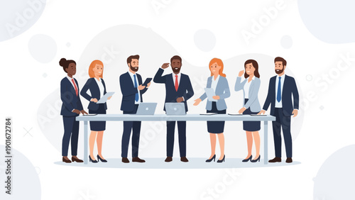 Diverse business team meeting around conference table with laptops and documents