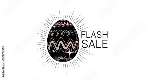 Flash sale advertisement with colorful egg and sunburst design on white background