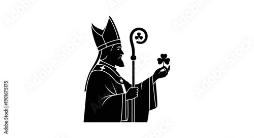 St patrick's day icon of bishop holding shamrocks and staff