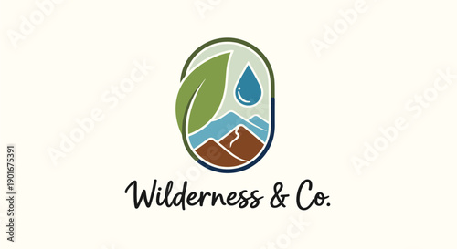 Wilderness  Co. Logo with Nature Elements and Water Drop.