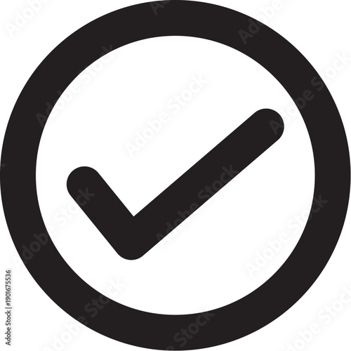 A black checkmark icon within a circular boundary, symbolizing approval or confirmation in a simple graphic representation