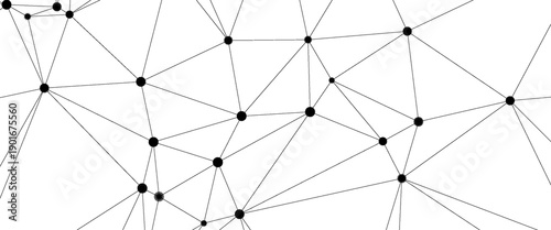 Geometric triangle mesh background with black circles. Monochromatic texture. Abstract polygonal geometric shape structure. Low poly minimal style art