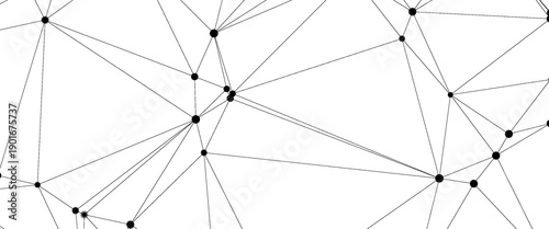 Geometric triangle mesh background with black circles. Monochromatic texture. Abstract polygonal geometric shape structure. Low poly minimal style art