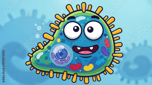 A Cartoonish Depiction of an Animated Cell Character with Vibrant Colors and a Playful Expression