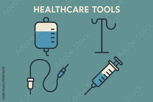 Healthcare Tools IV Drip Stand Syringe for Medical Treatment.