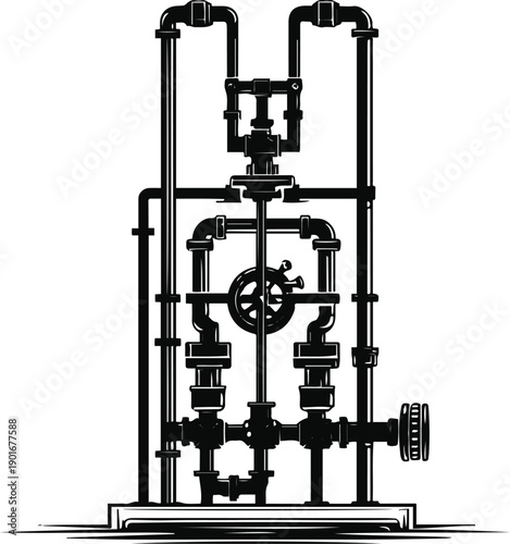 Irrigation water pump outline illustration, black and white vector, sticker design 1
