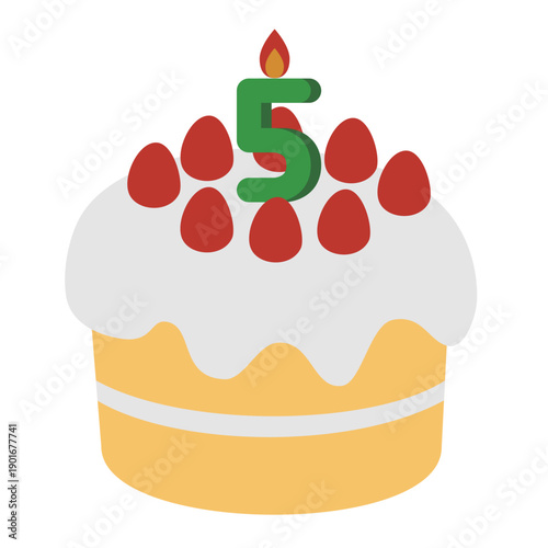 数字の5が立った可愛いデコレーションケーキのイラスト