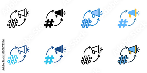 Campaign Hashtag icons set multiple style collection. Editable stroke 
