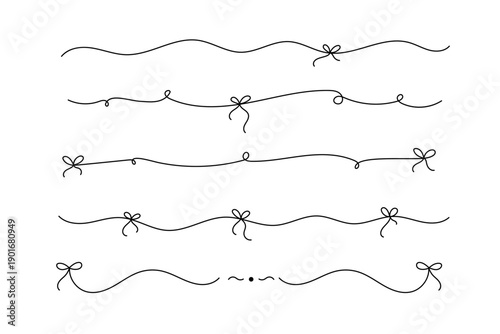 可愛いリボンの手書きラインセット シンプルな飾り罫線のバリエーション　飾り罫線とあしらいのセット