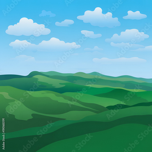 Vast green rolling hills under a partly cloudy sky