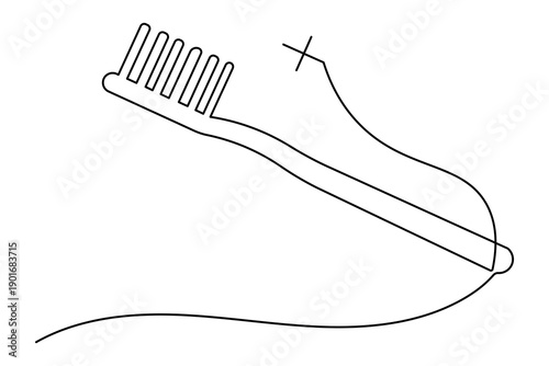 Dental care concept with toothbrush and medical icon in single line art style on white background