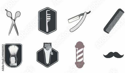 Barber shop tools badge symbols hair salon man vector set