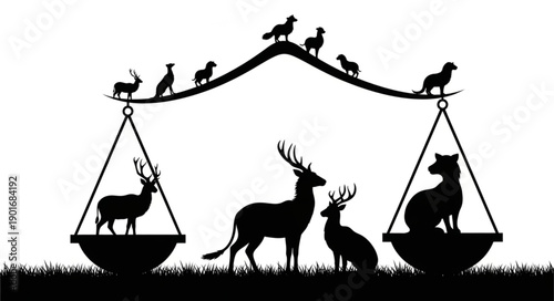Animal balance scale silhouette with deer and birds.