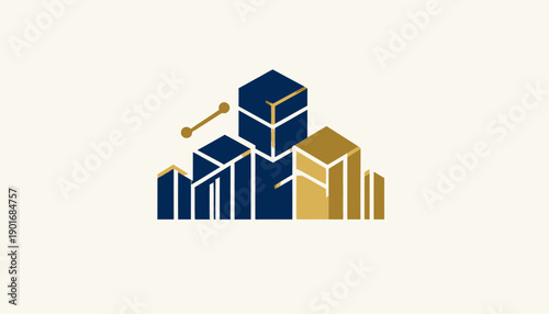 Geometric Structure With Blocks Modern Design Logo For Company Or Construction