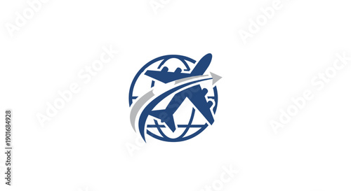 Global Aviation Logo Depicting Airplane Flying Around the Earth Abstract Design