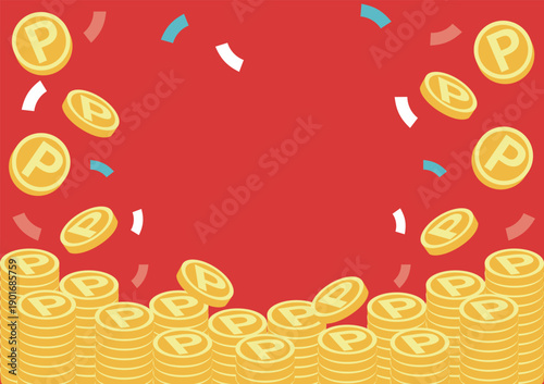 Coins and Confetti Falling Background. Banner Material for Point Rewards and Campaigns