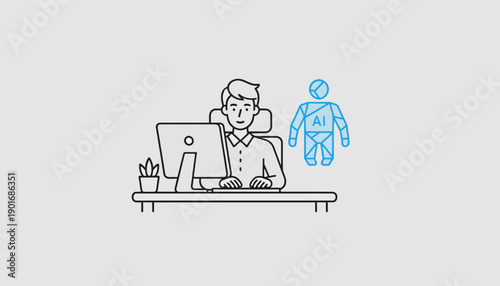 Human professional working with artificial intelligence, depicting future collaboration, technological integration, and innovation in the modern digital workplace setting