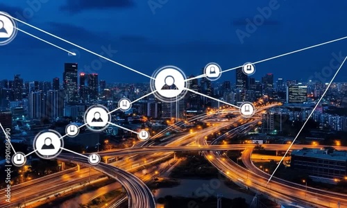Cityscape Night Network Connection Global Communication.
