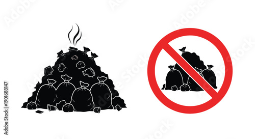 No dumping of garbage a prohibition sign with trash bags