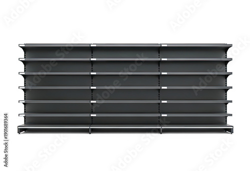 Empty black metal shelves in a store