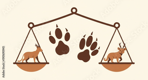 Animal paw prints on a balance scale with two different animals.
