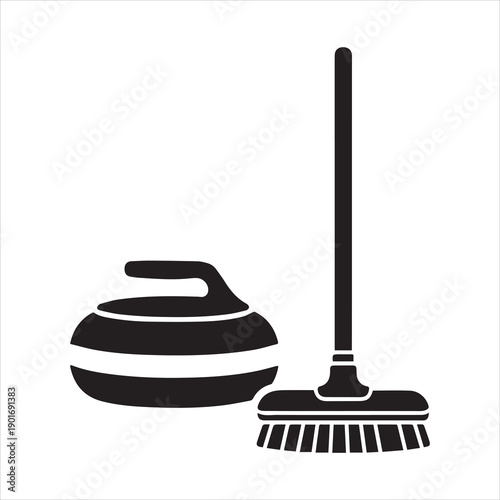 Curling Stone & Broom Minimalist Vector Silhouette