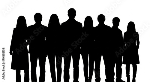 Silhouette of Unity: A collective silhouette of people, standing together as a symbol of unity, strength, and the power of coming together.