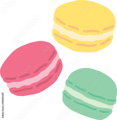 カラフルなマカロンのかわいい手描きイラスト