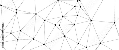 Geometric triangle mesh background with black circles. Monochromatic texture. Abstract polygonal geometric shape structure. Low poly minimal style art