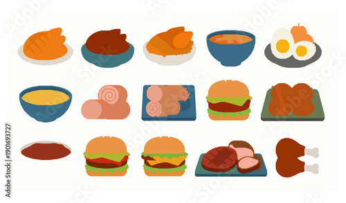 Chicken Food Display Cooking and Diet Flat Vector Illustration