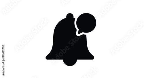 Simple black silhouette of a bell with a notification bubble