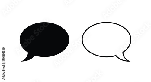 Two speech bubbles one solid black one white outline on a white background