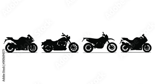 Silhouettes of four different motorcycle styles in a row