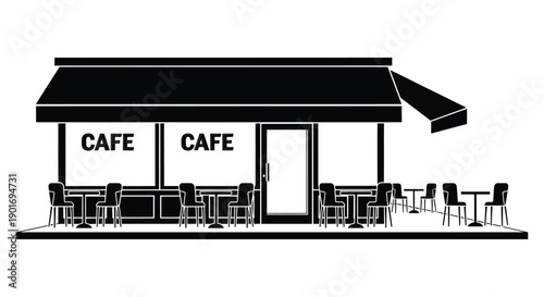 Simple black and white illustration of a classic roadside cafe storefront