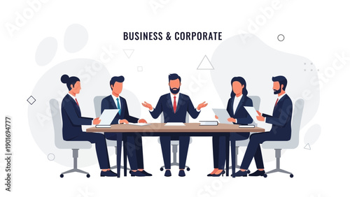 Business Meeting: Diverse Team Discussing Strategy Around Conference Table