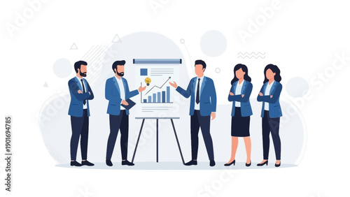 Business meeting presentation, team collaboration, strategy planning, growth chart