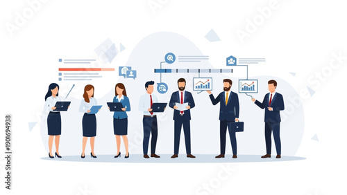 Business Team Collaboration Strategy Meeting with Charts and Laptops