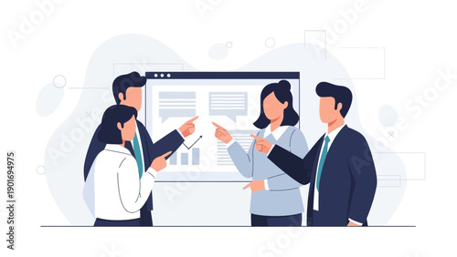 Business Team Discussing Strategy in Meeting Room with Presentation Board