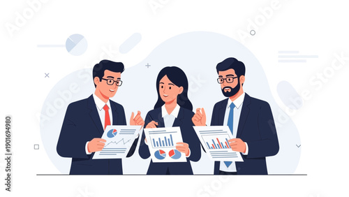 Business Team Discussing Financial Reports and Charts in Meeting