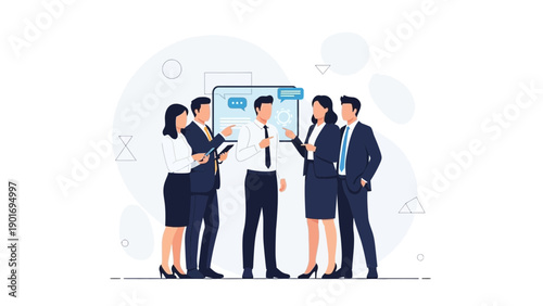 Business Team Meeting Illustration - Diverse Professionals Discussing Ideas