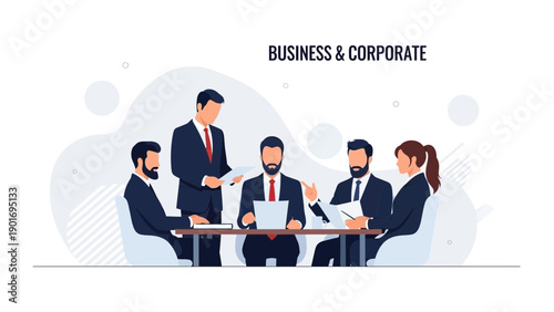 Diverse business team meeting, corporate strategy, collaboration, presentation, modern office