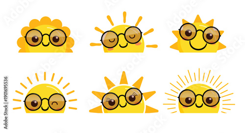 Schilderij op canvas Half Sun with faces clipart set