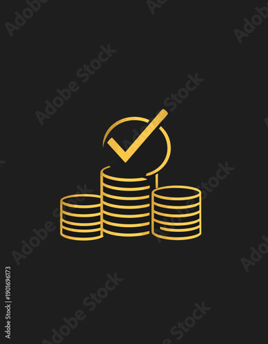 Golden Coin Stacks and Checkmark Symbolizing Investment Success And Financial Validation