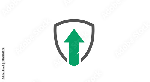 Green Arrow Symbol Emerging From Shield Representing Growth, Protection, and Success
