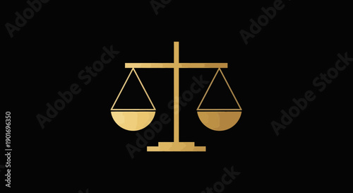 Golden Scales Of Justice Symbol On Black Background, Representing Fairness And Law
