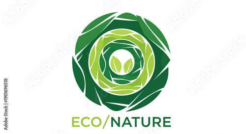 Green Eco Nature Logo With Abstract Leaves And Circular Design For Branding Purposes