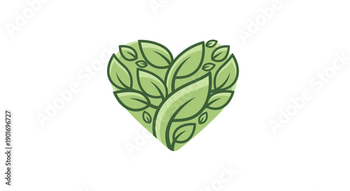 Green Leaf Heart Symbolizing Nature, Growth, Wellness, And Environmental Harmony