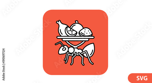 Ant carrying food icon, vector illustration, minimalist design